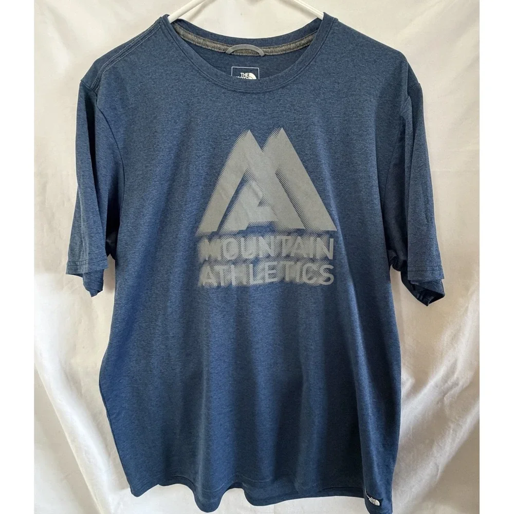 The North Face Shirt Men's Sz L Blue Mountain Athletics Blurry Short Sleeve